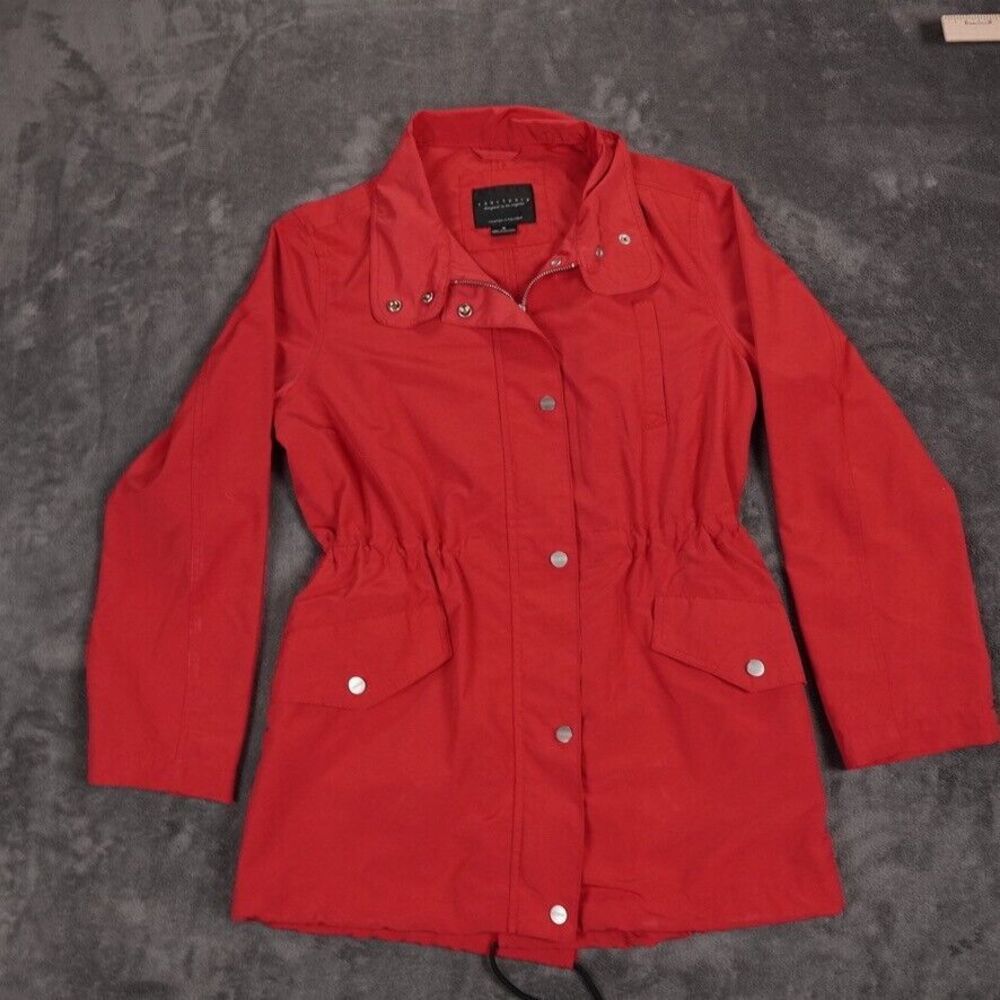 Sanctuary‎ Anorak Red Jacket Medium Women Full Zip Snaps Lightweight Drawstring